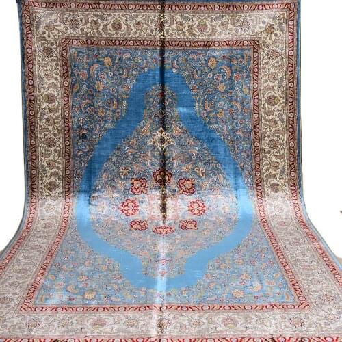FangCun 6'x9' Handmade Silk Carpet in Blue Classic Persian Medal Style use for living room or showroom