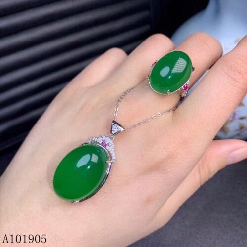 KJJEAXCMY boutique jewelry 925 sterling silver inlaid natural jasper gemstone female ring necklace pendant set support detection