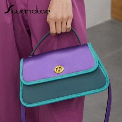 Vintage Contrast Colour Block Flap Crossbody Messenger Shoulder Bags Small Handbags 2020 Women Female Ladies Purses Cross Body