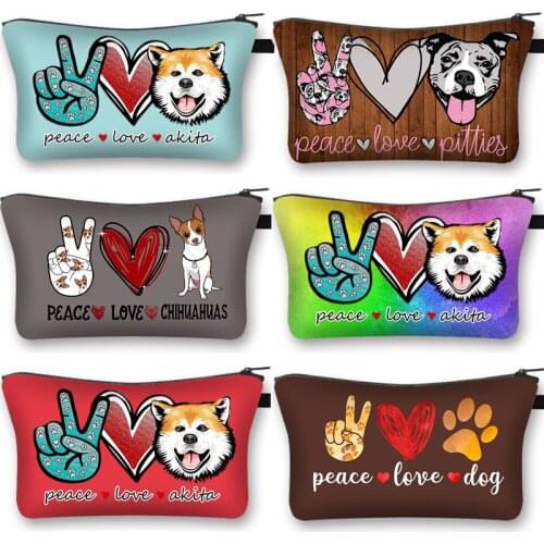 Love Dog Peace Printing Cosmetic Bag Women Funny Bulldog Chai Dogs Girls Mini Make Up Organizers Bags Gift