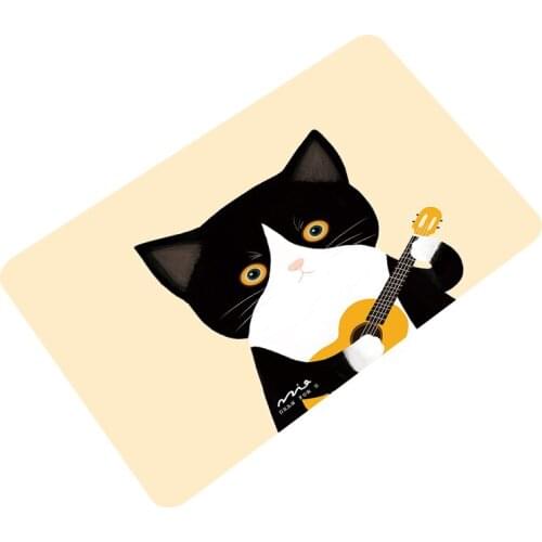 Cartoon Cat Playing Ukulele Fale Print Doormat Kitchen Carpet Living Room Hallway Bathroom Entrance Non-slip Floor