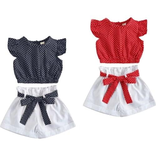 2021-02-22 lioraitiin 1-5T Toddler Baby Girl Fashion Summer 2Pcs Clothing Set Off Shouder Dot Printed Top Shirt Solid Shorts
