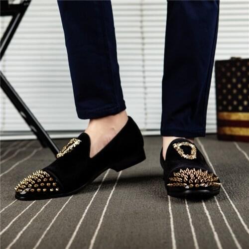 MEIJIANA British Black Metal Buckle Shoes for Men Solid Slip-on Dress Wedding Loafers Causal Velvet Slippers Shoes