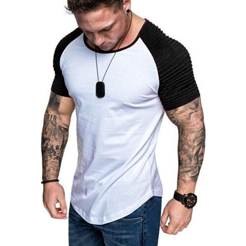 2019 New Fashion Patchwork Casual Men T Shirt Summer Short Sleeve Man T Shirts Bodybuilding Slim Male Tees Dropshipping