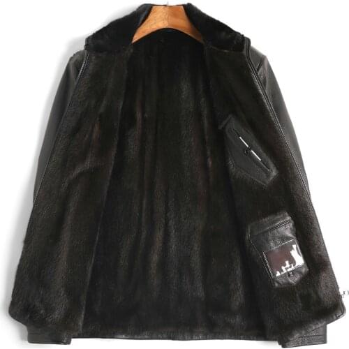 Genuine Leather Jacket Men Deerskin Leather Coat Natural Mink Fur Lining Winter Luxury Mens Mink Coats 2020 021 KJ3808