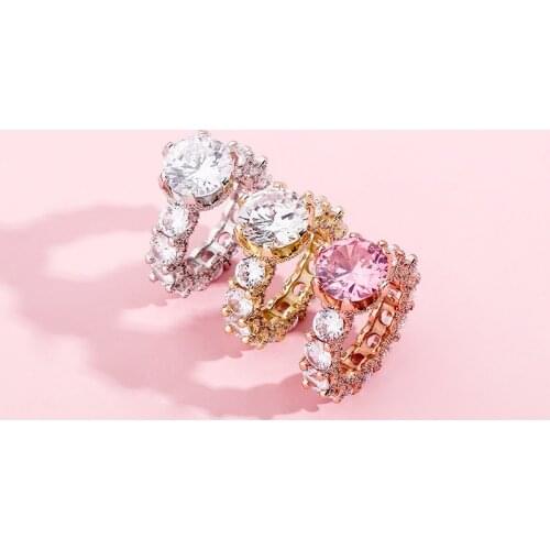 Hip Hop Claw Set Round AAA+ Cubic Zirconia Rings Ladies 1 Row CZ Bling Iced Out Finger Ring for Women Charm Jewelry