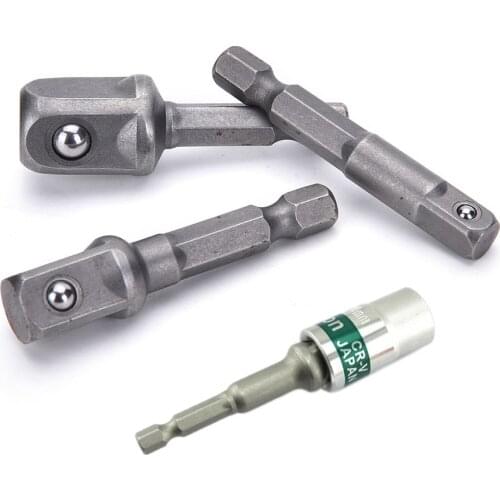 3Pcs Chrome Vanadium Steel Socket Adapter Set Hex Shank to 1/4" 3/8" 1/2" Extension Drill Bits Bar Hex Bit Set Power Tools