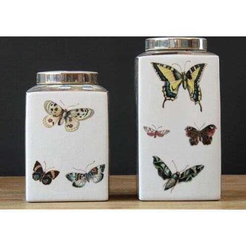 New Chinese Ceramics Painted Butterfly Ceramic Square Pot Creative Vase Home Model Room Soft Ornaments porcelain jar vase
