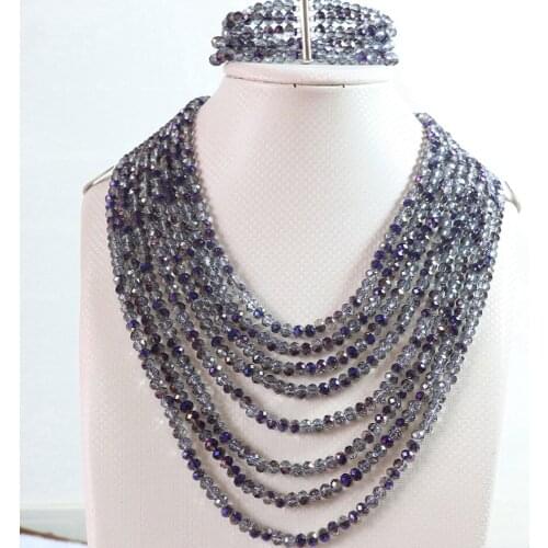 New purple crystal glass 4x6mm beads 8 rows chain necklace 5 rows bracelet jewelry set B852