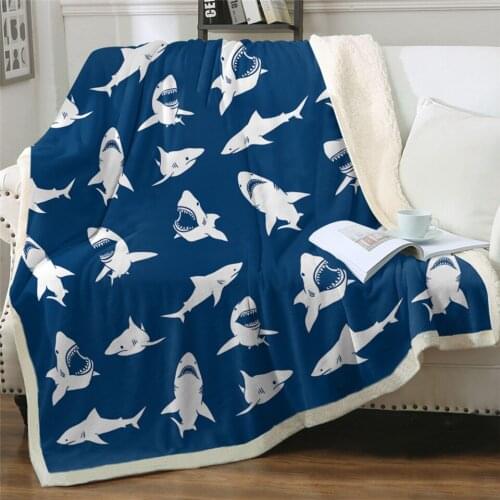 New lovely shark Sherpa blanket children cartoon fish custom blanket underwater animals cobuto seaweed ocean wool blanket