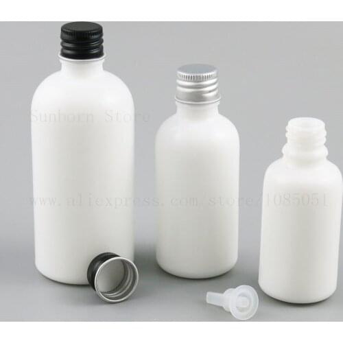 New arrival empty white glass bottle 15ml 1oz 30ml 50ml 100ml Glass Essential Oil e liquid Bottle With Aluminum Cap 20pcs