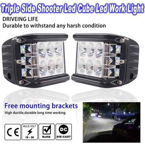 New LED Triple Shooter Pods Light Cube Side Shot Pods Dual Side Cubes Work Light Driving Combo Fog for Trucks Jeep ATV SUV Boat
