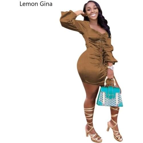 Lemon Gina Tight Bright Lace Irregular Lantern Sleeve Dress Night Club
