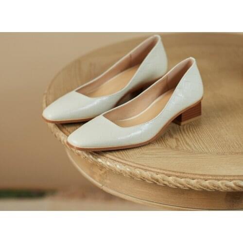 Osunlina Woman Pumps Square Heels Round Toe Classic Pumps Handmade Genuine Leather Elegant Lady Shoes 2021 New