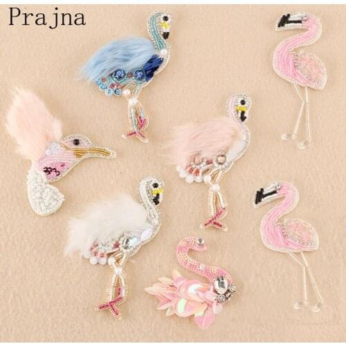 Prajna Flamingo Rhinestone Swan Patch Sew On Beaded Bird Patches For Cloth Jeans Jacket Patch Craft Decor Handmade Applique DIY