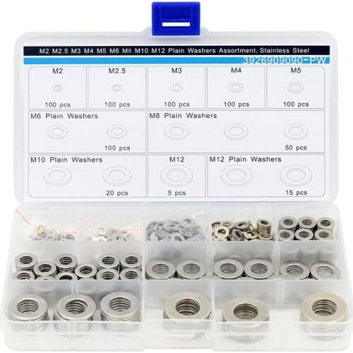 Flat Washers Plain Washers Assortment Kit,M2 M2.5 M3 M4 M5 M6 M8 M10 M12,Stainless Steel,690 Pieces