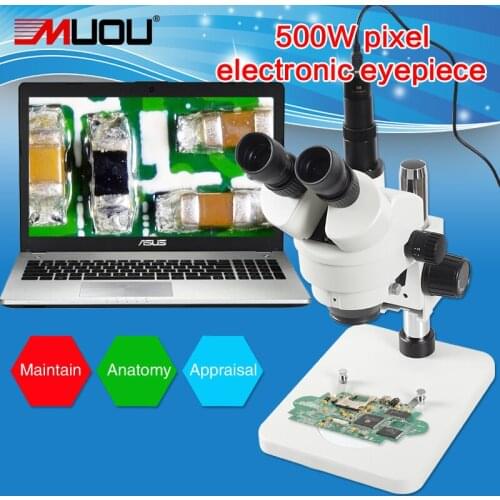 Connect with computer 7X-45X Trinocular Industry Inspection USB Zoom Stereo Microscope Continuous zoom+500W LED light source