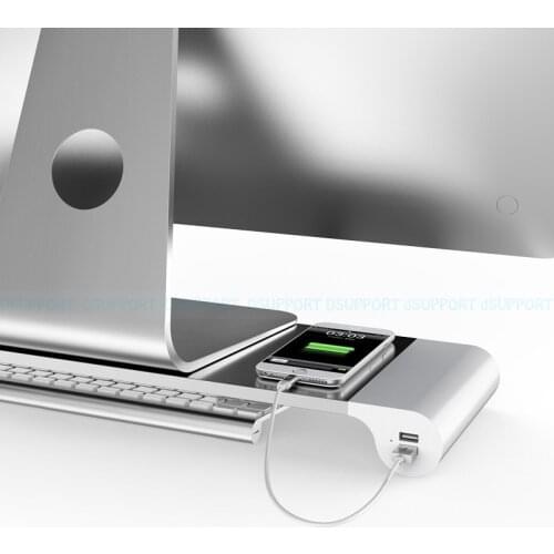 Dsupport Aluminum Alloy Desktop Monitor Stand Space Bar Laptop Stand Riser with 4-ports USB charging for iMac, MacBook Pro, Air