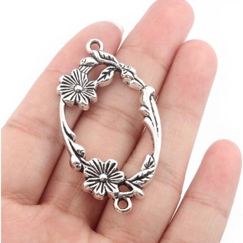 6pcs Tibetan Silver Elegant Open Flower Pendant Connector Jewelry Diy Bracelet Fashion Jewelry Making Findings