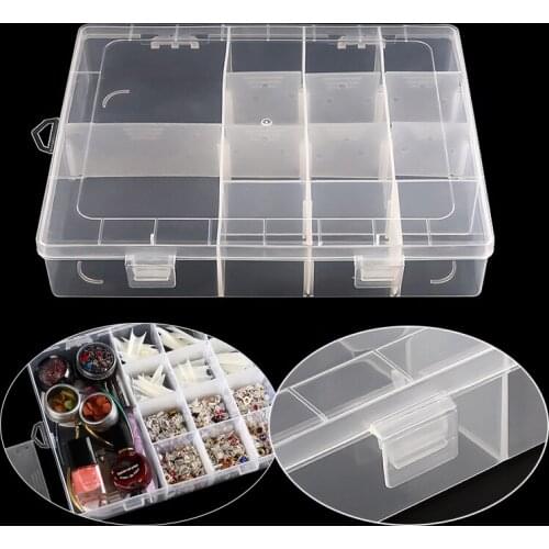 Transparent Plastic Storage Box Case 14 Slot Adjustable Nail Jewelry Beads Earring Case Organizer False Nail Tips Tools Manicure