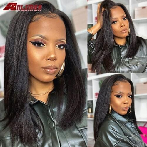 Blunt Cut Light Yaki Straight 13X6 Short Bob Full Lace Front Human Hair Wigs For Black Women Kinky Straight 360 Lace Frontal Wig