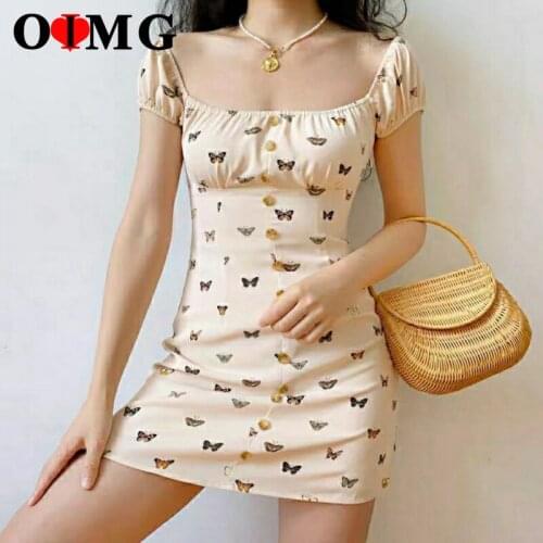 OIMG Sexy Off Shoulder Butterfly Fairycore Dress for Girls High Waist Square Collar Casual Sweetwear Party Bodycon Dresses 10167