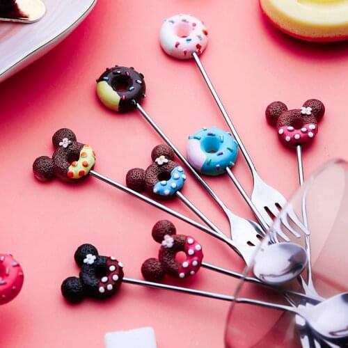 Chic Fruit Fork Mini Spoon Stainless Steel Ice Cream Coffee Stirring Spoons Teaspoon Cartoon Dessert Tableware Kitchen Supplier