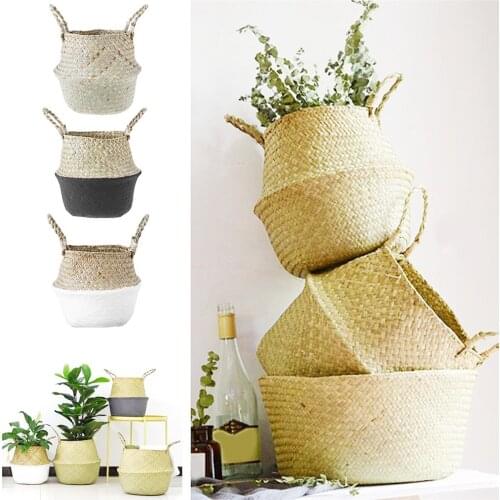 Foldable Natural Seagrass Woven Storage Baskets For Storage, Laundry, Picnic, Plant Pot Cover & Beach Bag Flower Pot Basket