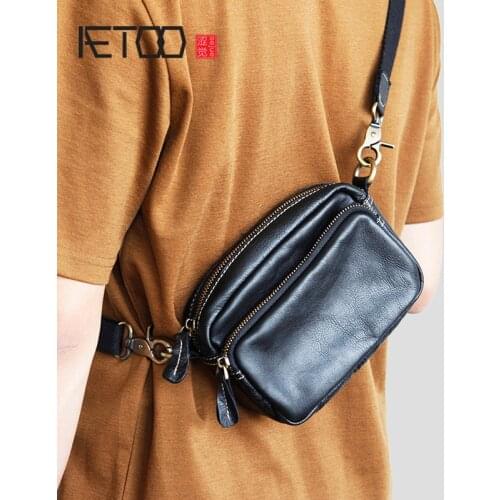AETOO Mens leather messenger bag, leather retro shoulder bag, trendy mini horizontal mens bag