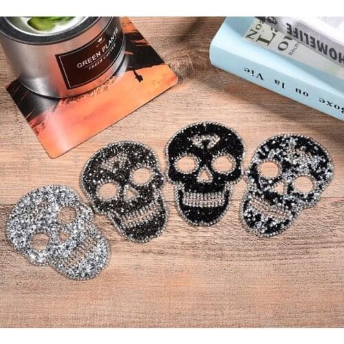 3Pcs Rhinestones skull Patch Iron On Sewing Crystal Embroidered Applique For Jeans Hat Clothing Decorations DIY Accessories