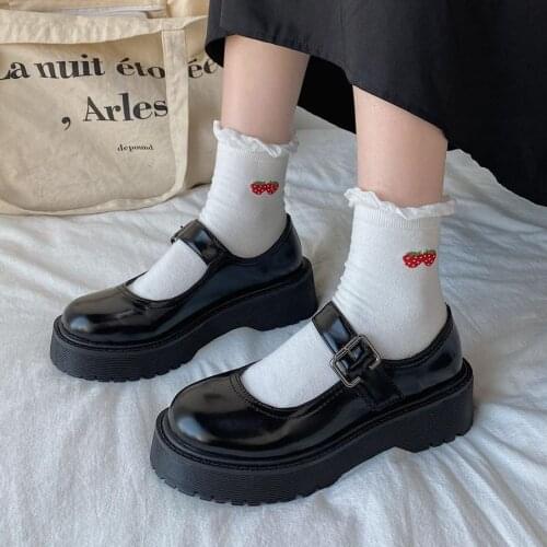 Japanese Student Lolita Shoes Woman Platform Mary Janes Buckle Strap Cute Cosplay Uniform Woman Shoes Harajuku