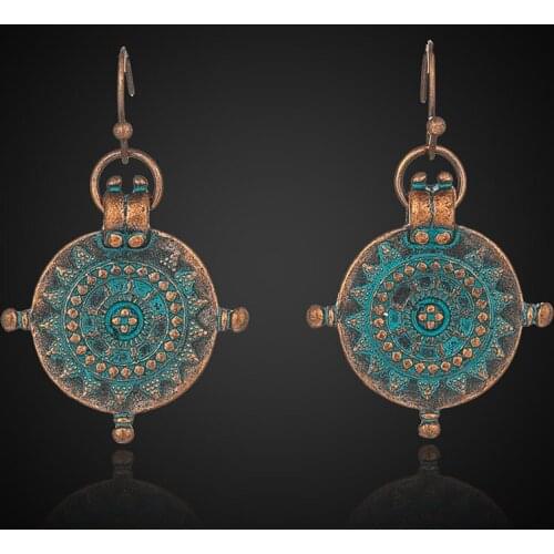 Vintage ethnic woman irregular wheel shape exquisite carved pendant earrings fashion jewelry accessories wedding party