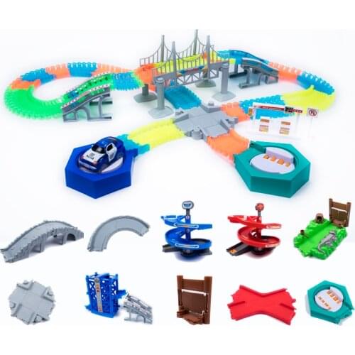 Glowing Race Track DIY Universal Accessories Ramp Turn Road Bridge Crossroads Rail Car Toy Racing Tracks Kids Gifts