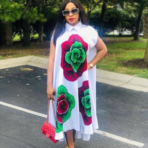 2019 Summer New Womens Turn-Down Collar Floral Print Short Sleeve Loose Long Dress Sexy Nigthparty Club Dress D017