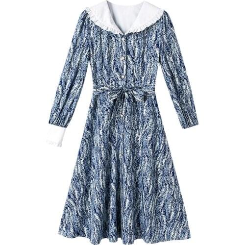 Floral Print Elegant Pastel Vestidos Harajuku Robe Pull Spring Hepburn Style Slim Waist Dress Women Office Long Dress Ukraine