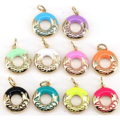 10Pcs New Dainty Sweet Donut Charm, Gold Plated Colorful Enamel Doughnut Shape Pendant for Necklace Bracelet Jewelry Making