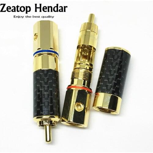 10Pcs High Quality Copper Carbon Fiber RCA Male Plug Gold Plated Audio Video Adapter Connector