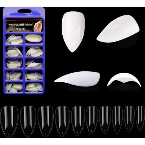 WAKEFULNESS 100pcs Clear Stiletto Fake Nails ABS Artificial Nails Full Cover False Nail Art Tips Manicure Nails Charms