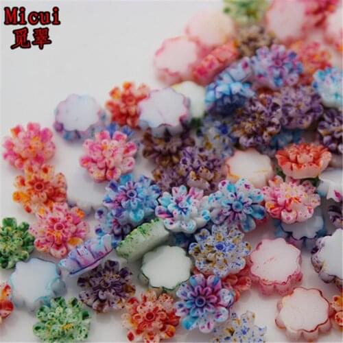 Micui 100pcs 9.5mm Mix Color Beautiful Flowers Flatback Resin Rhinestone No Hole Garment Accessories MC179C