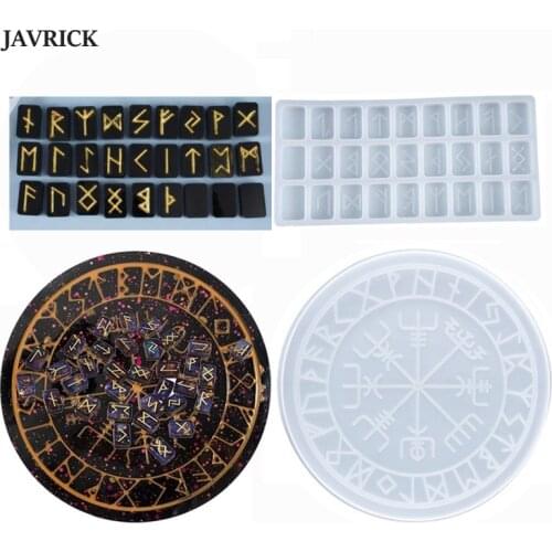 2Pcs Runes Symbol Epoxy Resin Molds DIY Table Gaming Viking Treasure Circle Divination Board Silicone Mold Crafts Jewelry Tool