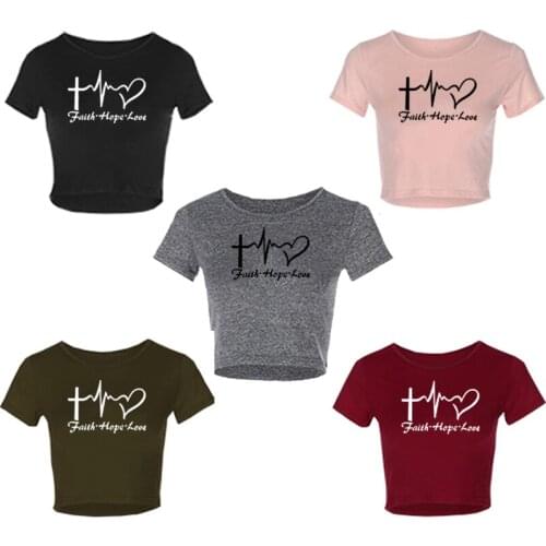 2021 Fashion Printed Love Shirts Womens Short-Sleeved T-shirt Summer Short Top Tight Short Shipment Crop Top Mujer Camisetas