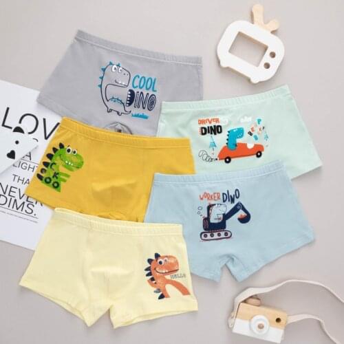 5 strips-1 box childrens underwear pure cotton solid color boys 3-8 years old four-corner cartoon dinosaur shorts