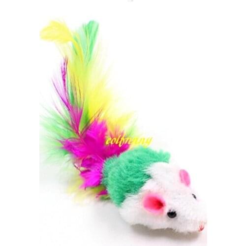 500pcs/lot 2 incn Colorful Feather tail Mouse toy For Cat toy Dog Pet mouse toys
