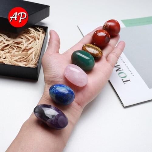 7pcs / set Natural crystal Polished Rose Quartz Stone Chakra Reiki Healing Home Decoration Yoga Stones