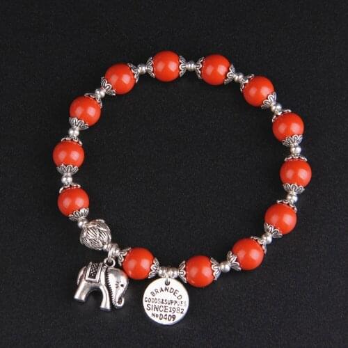 8mm Natural Cinnabar Beaded Bracelet Elephant Pendant Bracelet Fashion Buddhism Yoga Jewelry For Women