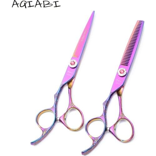 A8002 5.5'' Left Hand 440C AQIABI Multi-color Hair Scissors Hairdressers Scissors Cutting Shears Thinning Scissors Barber Shop