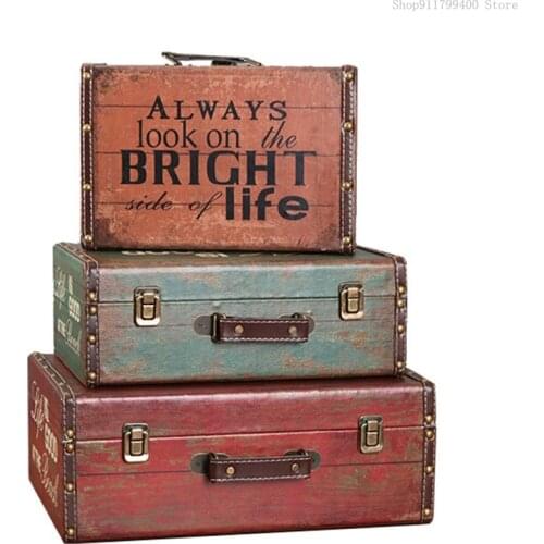 Antique wooden case suitcase decoration antique crafts jewelry shop decoration props desk display statue sundry rack