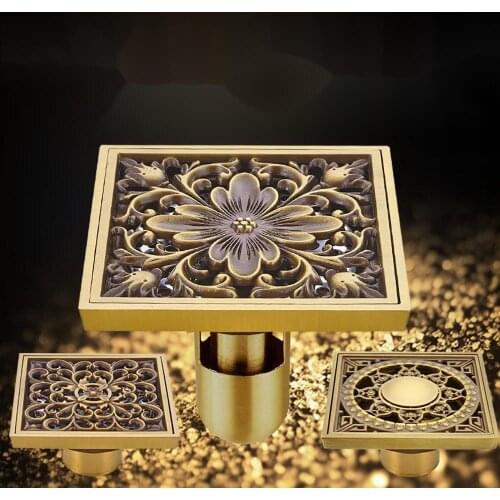 Anti-insect And Anti-odor Antique Solid Brass Floor Drain Cover Filter Mesh Bathroom Bathtub Accessories Art Carved Drain Pipe