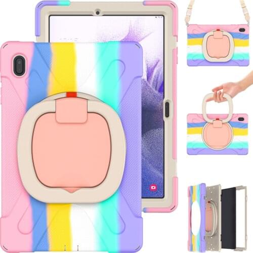Tablet Case For Samsung Galaxy Tab S7 FE 12.4" T730 T735 T736B T736N 2021 360 Rotatable Kickstand with Neck Strap Caver+Gift Pen