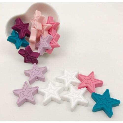 Baby Teether 3cm 50pcs Baby Sensory Toy Silicone Star Shape BPA Free Food Grade Teether DIY Bracelet Accessories Beads